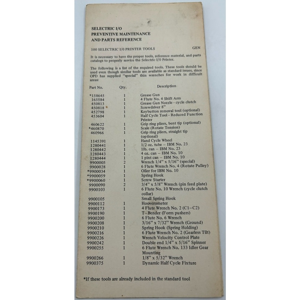 Selectric‎ I/O Preventive Maintenance and Parts Reference IBM Sheet